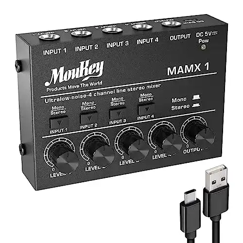 Mini-Mischpult Moukey MAMX1 4 Kanal DJ Mixer Mischpult