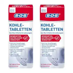 Durchfalltabletten SOS Kohle-Tabletten, 2 x 30 Tabletten