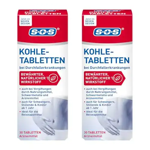 Durchfalltabletten SOS Kohle-Tabletten, 2 x 30 Tabletten