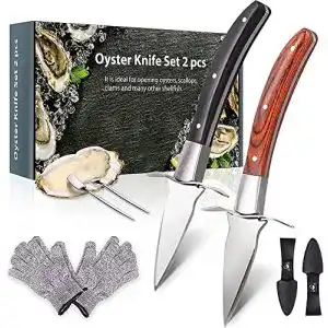 Austernmesser PowCube Set,2 Stücke Austernöffner und 2 Paar Niveau 5 Schnittfeste Handschuhe