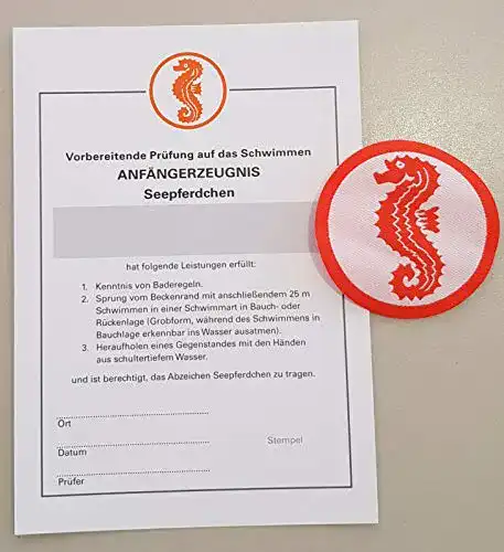 Seepferdchen-Abzeichen DSB Seepferdchen rund + Urkunde