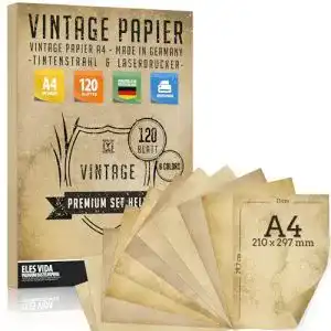 Vintage-Papier ELES VIDA 120 Blatt Altes Papier, Vintage DIN A4