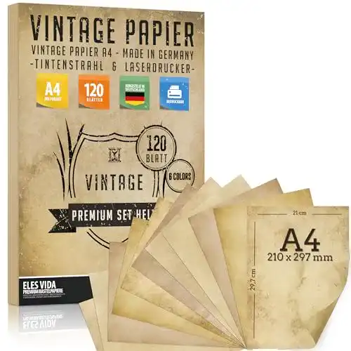 Die beste Vintage-Papier ELES VIDA 120 Blatt Altes Papier, Vintage DIN A4 2026 Test Bestseller Vintage-Papier ELES VIDA 120 Blatt Altes Papier, Vintage DIN A4