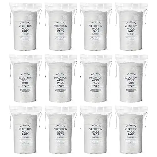 Wattepads by Amazon Baumwoll, 600 Stück (12 Packungen mit 50)