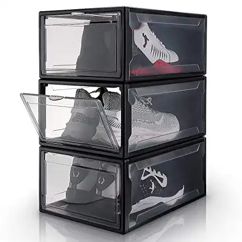Schuhbox Yorbay, 3er Set, stapelbarer Schuhorganizer, Kunststoff