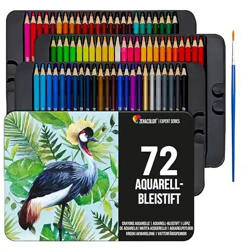 Aquarellstifte Zenacolor – 72 Aquarell Farbstifte mit Pinsel