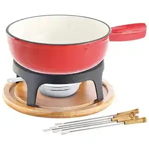 Fondue Rosenstein & Söhne: Käse-Set aus emailliertem Gusseisen