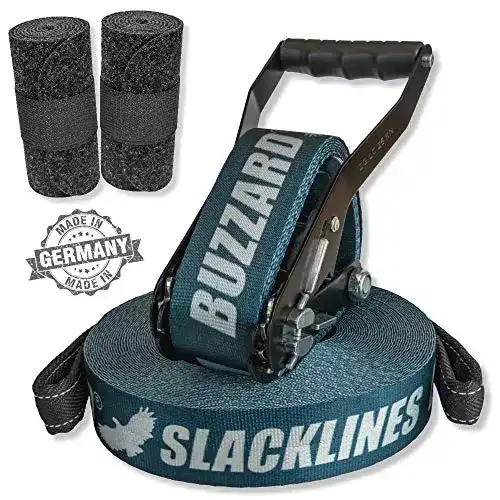 Slackline BUZZARD easyline blue 15m – -Set mit Baumschutz 120 cm