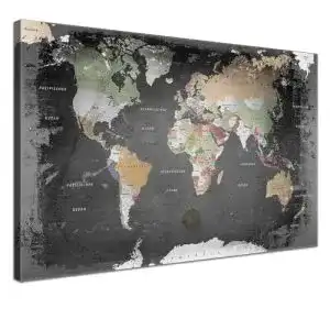 Weltkarte LANA KK Leinwandbild mit Korkrückwand zum Pinnen