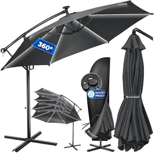 Ampelschirm KESSER ® Alu LED Solar Ø300cm + Abdeckung