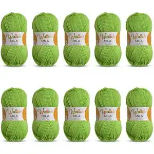 Grüne Wolle Wollidu Mila Garn zum Häkeln und Stricken 10 x 50g