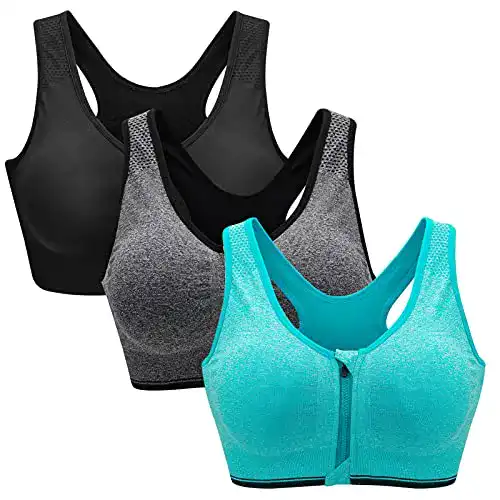 Sport-BH ZOEREA Sports BH Damen Push Up Zip Front, 3er Pack