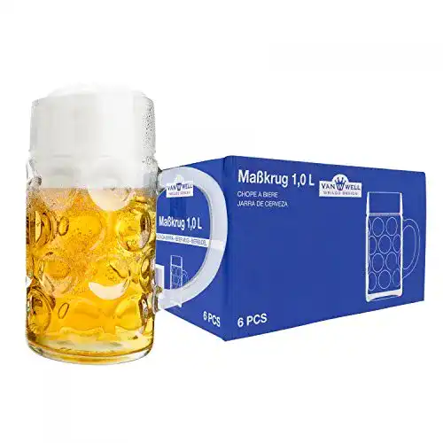 Maßkrug Van Well 6er Set 1 Liter geeicht mit Henkel