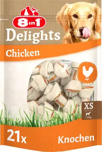 Hundeleckerlies 8in1 Delights Chicken Knochen XS – 21 Stück