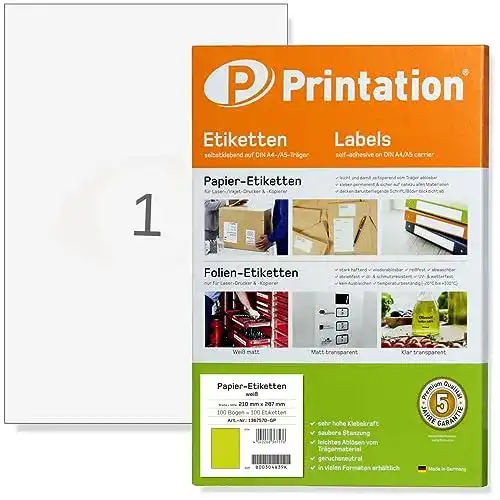 Sticker-Papier Printation Universal 100 Stück 210 x 297 mm weiß