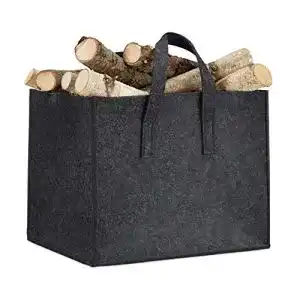 Holzkorb Relaxdays Kamin aus Filz, HxBxT: 34,5 x 43 x 36,5 cm