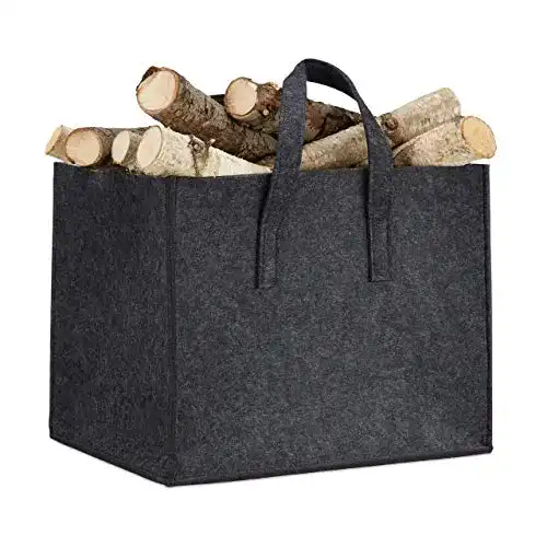 Holzkorb Relaxdays Kamin aus Filz, HxBxT: 34,5 x 43 x 36,5 cm