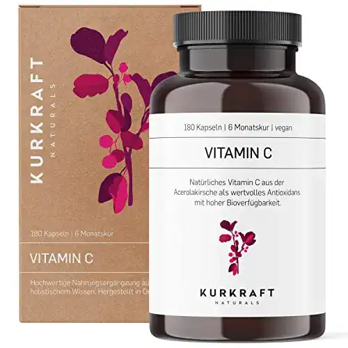 Vitamin C Kurkraft Acerola, 180 vegane Kapseln für 6 Monate