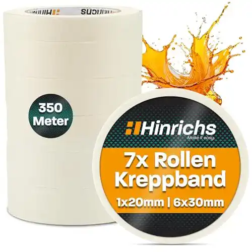 Malerkrepp Hinrichs 7 x Kreppband – 6 Rollen 50 m x 30 mm + 1