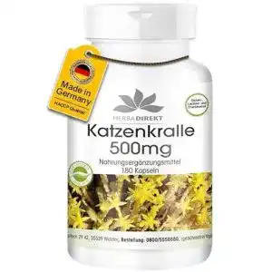 Katzenkrallen-Kapseln herba direct, 500mg, 180 Kapseln, vegan
