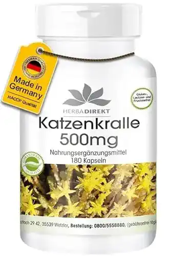 Katzenkrallen-Kapseln herba direct, 500mg, 180 Kapseln, vegan