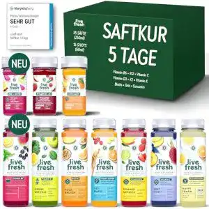 Saftkur 5 Tage LiveFresh – 7 Säfte & 3 Shots Pro Tag – Mit Kurkuma