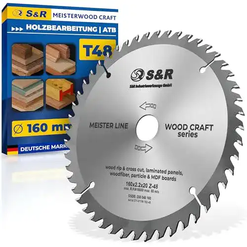 Sägeblatt (165×20) S&R Kreissägeblatt 160mm x 20mm+ring 16mm