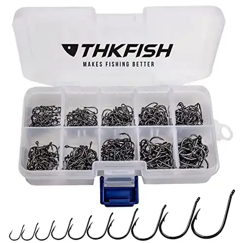 Angelhaken THKFISH Kohlenstoffstahl Set mit Kunststoff Box