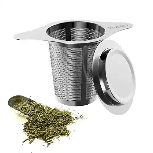 Teesieb Yoassi Premium mit Deckel und Doppel-Griff, Edelstahl