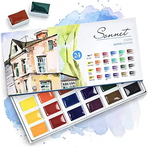 Aquarellfarben Sonnet Aquarellfarbkasten Set – 24 kräftige Studio