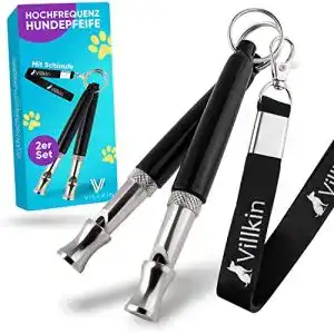 Hundepfeife Villkin 2X +Bonus: Clicker, Schlüsselband, E-Book