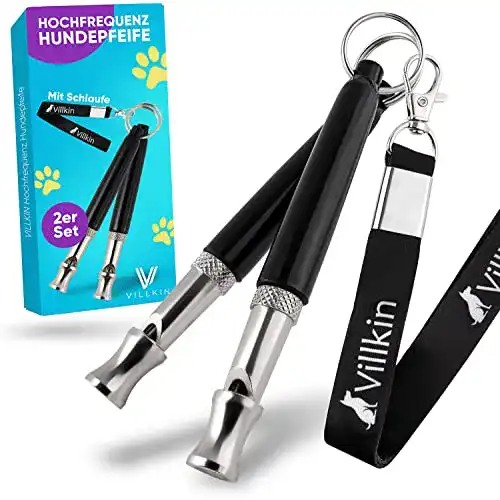 Hundepfeife Villkin 2X +Bonus: Clicker, Schlüsselband, E-Book