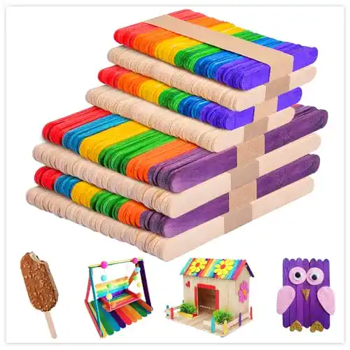 Holzstäbchen UCEC 4 in 1 Bunt & Natur, 400 Stück Holzstäbe