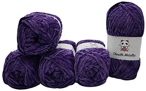 Chenille-Wolle Ilkadim 5 x 100 Gramm Chenille Metallic, lila