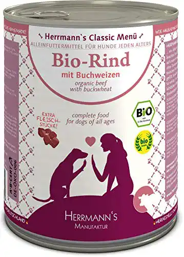 Bio-Hundefutter Herrmann’s, Rind Menu 1 mit Buchweizen, 6 x