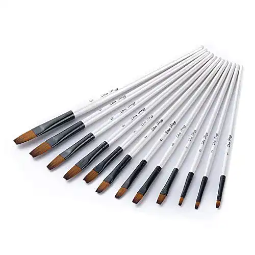 Flachpinsel Wartoon Künstlerpinsel Set, 12 Stück Nylon, Weiß