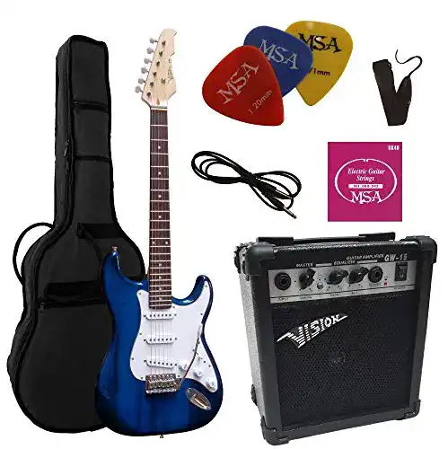 E-Gitarre Kinder MSA ELEKTROGITARRE DUNKELBLAU TRANSPARENT