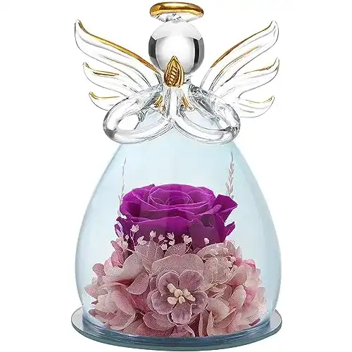 Ewige Rose ANLUNOB Forever Rose in Engelsfigur aus Glas