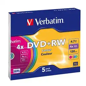 DVD-RW Verbatim DVD+RW 4x Colours 4.7GB, 5er Pack Slim Case
