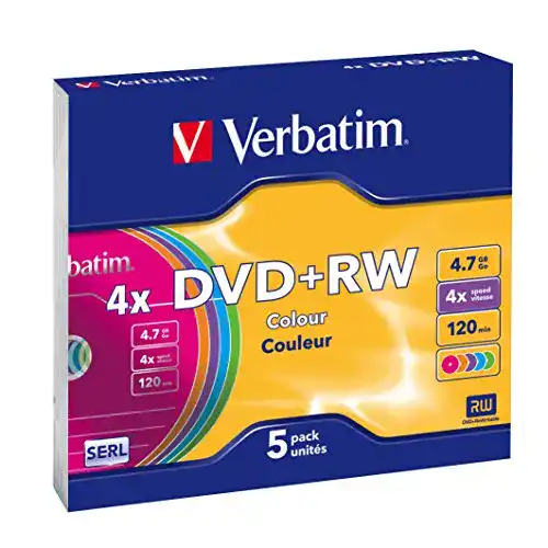 DVD-RW Verbatim DVD+RW 4x Colours 4.7GB, 5er Pack Slim Case