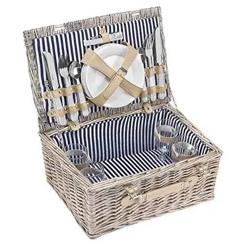 Picknickkorb 4 Personen anndora Weidenkorb Beige 21 Teilig
