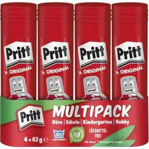 Klebestift Pritt, sicherer und kinderfreundlicher Kleber, 4x43g Stift