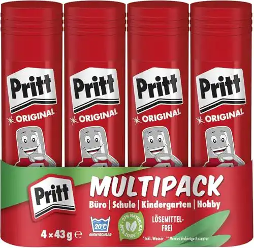 Klebestift Pritt, sicherer und kinderfreundlicher Kleber, 4x43g Stift