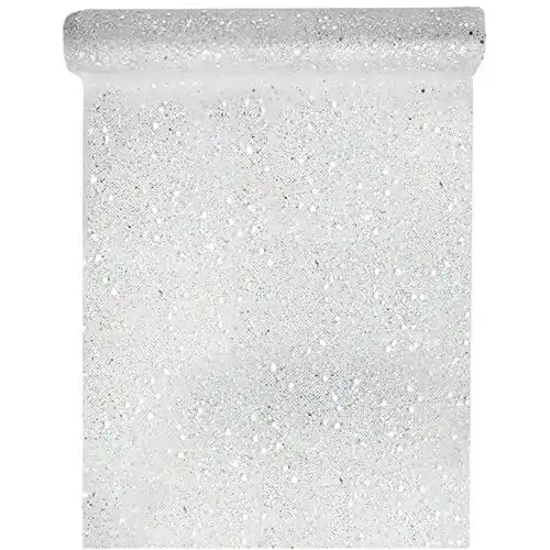 Glitzerstoff Santex Tischläufer Tüll Glitter 30cm x 5m Silber