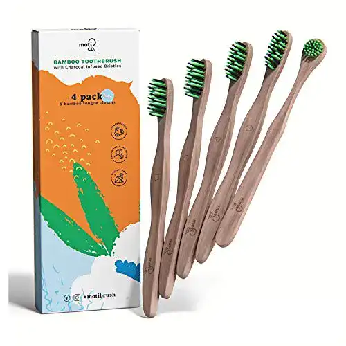 Aktivkohle-Zahnbürste MOTI CO. Bambus Zahnbürsten 4er Pack