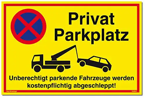 Privatparkplatz-Schild Dreifke, Alu 30×20 cm, gelb, UV-Schutz