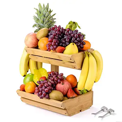 Obstkorb Sunix Bambus, 2 Ebenen, inklusive 2 Bananenhaken