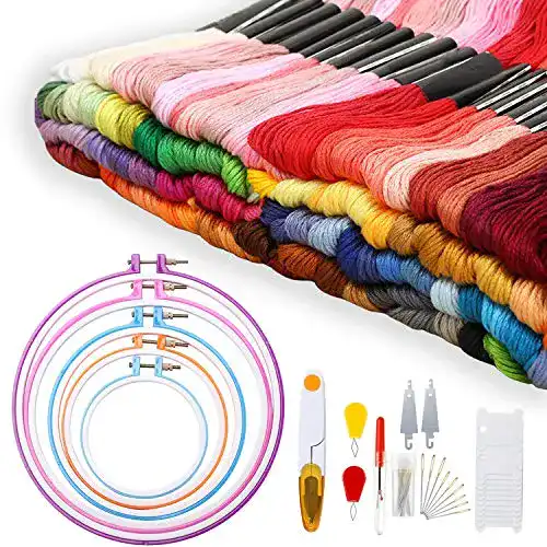 Stickgarn Adkwse Stickerei Set, Kreuzstich Set mit 100 Farbfäden