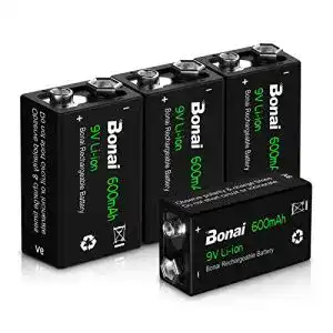 9V-Batterie BONAI Akku 9V Block 600mAh Li-ion wiederaufladbar
