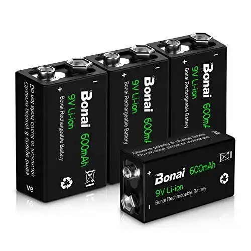 9V-Batterie BONAI Akku 9V Block 600mAh Li-ion wiederaufladbar